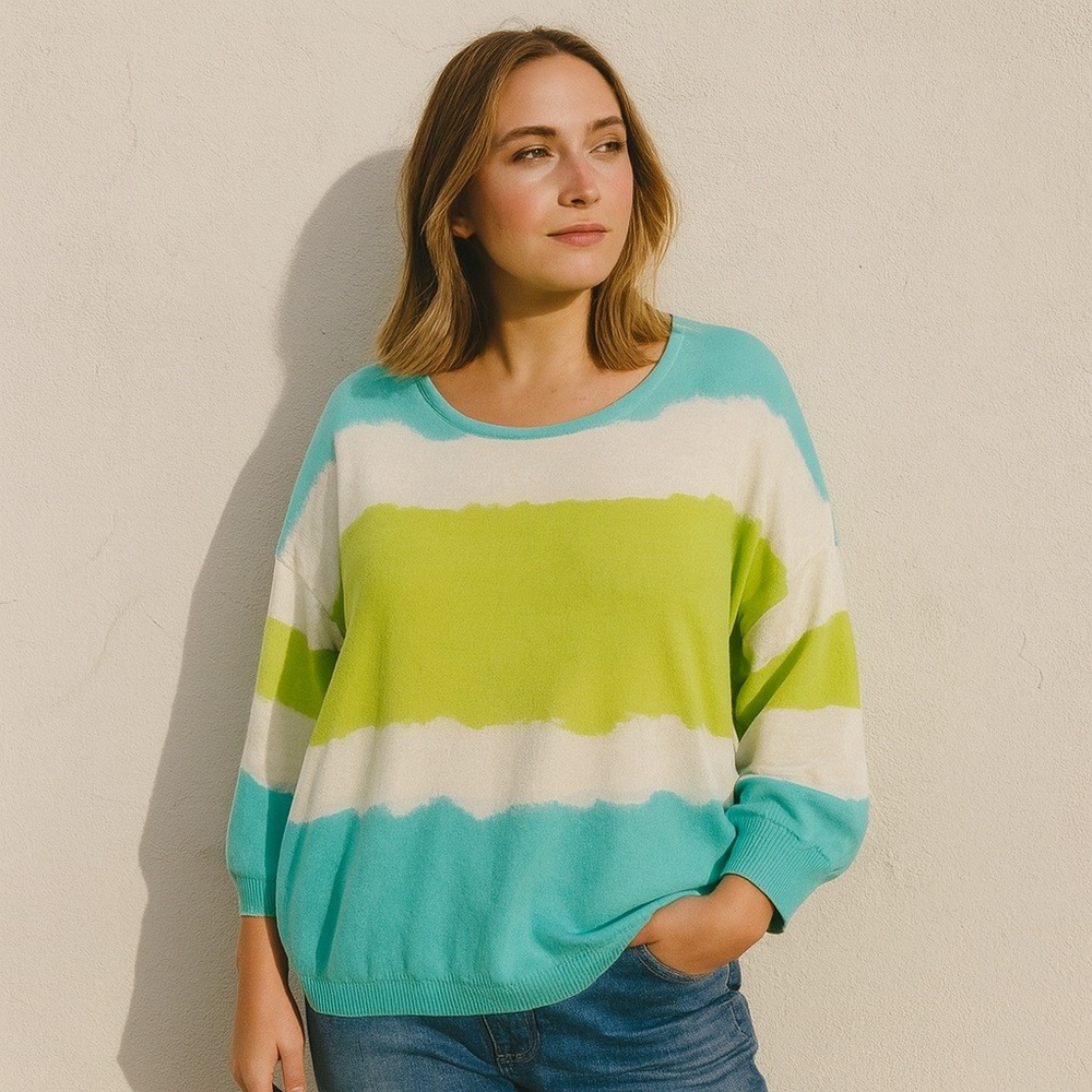 Anthropologie Aldo Martins Top Womens 4 Blue Green‎ Dip Dye Stripe Relaxed Fit